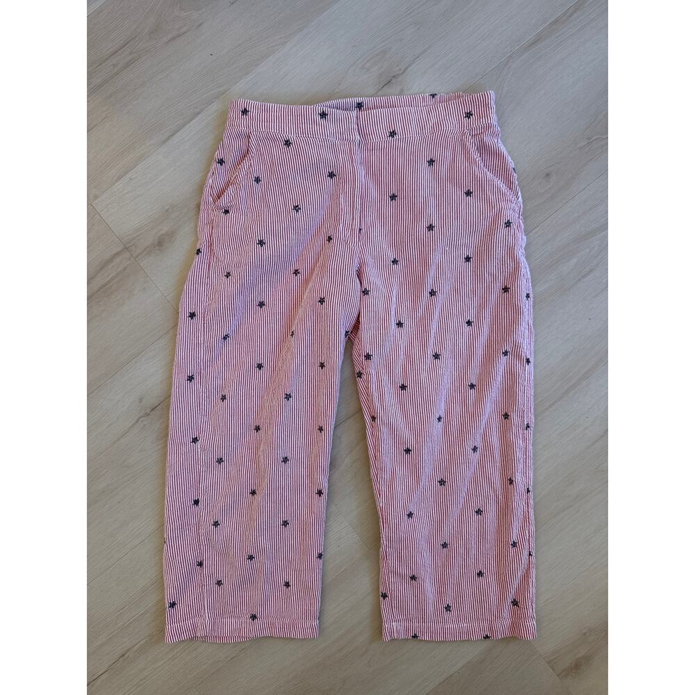 4th of July Red Striped Pants, Embroidered Stars, grandmacore/ cottagecore